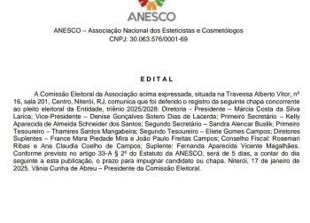 Edital de Divulgação de Inscrição de Chapa Concorrente à Eleição.